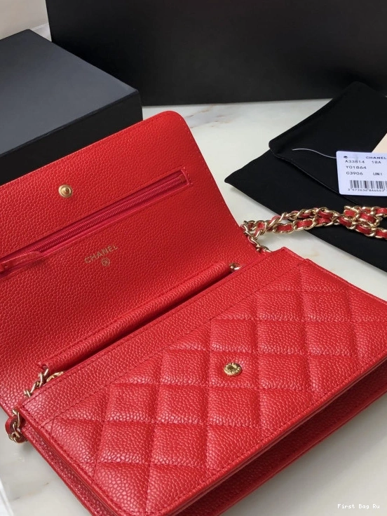 First Bag Ru CAVIAR GOLD CHAIN CHANEL WALLET WITH HARDWARE 0726